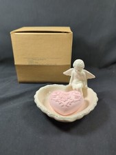 AVON Love Cherub Angel - White Ceramic Heart Dish and Fragranced Soap Set picture