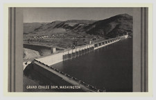 Washington Grand Coulee Dam Lake View & Town WA Printed Postcard picture
