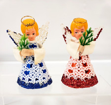 2 Vintage '60s Red Blue Foil Angels  Halo - Christmas Decorations / Ornaments picture