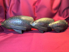 Hand Carved Solid Wood Freestanding Three Fish Figurine 20 in. picture