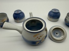 vintage Mid 20th CenturyJapanese porcelain blue ombre crane design tea set. picture