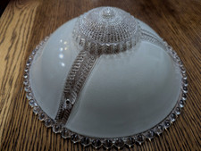 CEILING LAMP SHADE GLOBE Art Deco 3 Hole Blue Tinge Candlewick Edge Nice 11