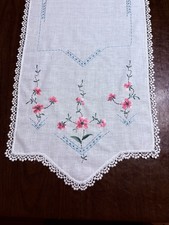 Vintage Embroidered Pink Dogwood Dresser Scarf  17x 46