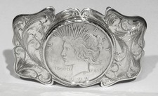 Vintage Morgan Smith 925 Silver with 1922 Morgan Silver Peace Dollar Belt Buckle picture