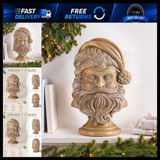Novabright 10.2'' Large Santa Bust Christmas Decor, Vintage, Imitation Wood picture