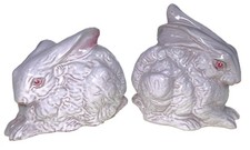 2 Italian Mottahedeh Bunny Rabbit Hare White Glazed Terracotta Easter DEFECTS picture