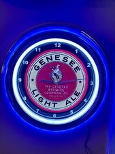 Genesee Light Ale Beer Bar Man Cave Neon Style Retro LED Clock Advertising  Sign picture