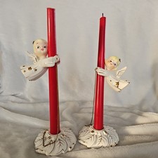 Set of 2 Vintage Japan Angel Figurine Candle Holders Candle Climbers Chained MCM picture