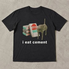 I Eat Cement Funny Cat Meme Shirt Mens Graphic Humor Black T-Shirt picture