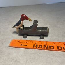 Woodpecker on Log Toothpick Holder Dispenser - Vintage Cast Iron Metal picture