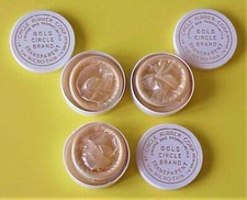 9 VINTAGE, GOLD CIRCLE BRAND CONDOMS / RUBBERS, NIPPLE END, 3 packs of 3. picture