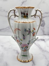 Vintage Aichi Seto Japan Porcelain Urn Vase Floral Double Handle Gold Trim picture