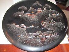 JAPANESE DESIGNER LAQUER PLATE - DECORATIVE WITH MOTHER OF PEARL INLAY - 16