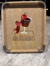 Vintage Mid-Century Manhattan Cocktail Recipe Wooden Serving Tray picture