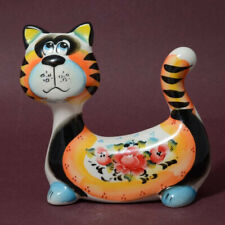 FUNNY CAT FIGURINE. HAND PAINTED CAT SCULPTURE MAJOLICA 5x5 inches picture