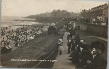 Promenade and Sands in Whitley Bay England Beach Crowd 1914 RPPC Postcard picture