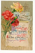 John Winsch Valentine Vintage Postcard Pink Red Carnations Gold Hearts Scroll picture