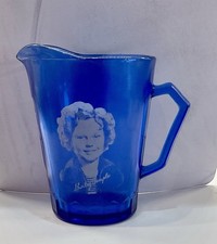 1930s Shirley Temple Cobalt Blue Glass Mini Pitcher Creamer 4.5 inches picture