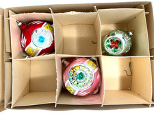 Vintage West Germany US Zone Glass Christmas Ornaments Triple Indent Mica 1940s picture