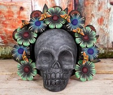 Frida Kahlo Sugar Skull Day of the Dead Handmade Floral Headdress Clay Mexican picture