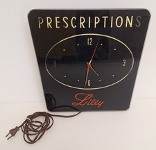 Vintage Lilly Pharmacy Clock Prescription Black  Glass TESTED WORKING Price Bros picture