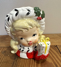 Napco Vintage 1950s Ceramic Hand Painted Christmas Girl Head Planter Glazed picture