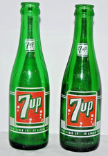 Vintage 1958 & 1963 7Up Soda Bottles 7oz ACL Green Glass Winston-Salem NC Pair picture