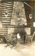 RPPC Pine Ridge Resort Stone Lake, WI Rustic Lodge Fireplace Deer Mount 1941 picture