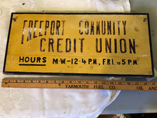1960s Freeport ME Credit Union Bank wooden advertising sign  19” x 9” picture