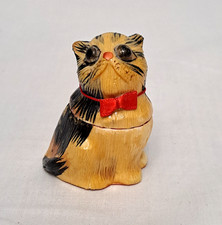 Vtg Otagiri Japan Lacquered Cat Trinket Box Paper Mache Hand Painted Kitty Pouch picture