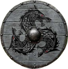 Viking Shield Medieval Fenrir Grey Wolf Shield Authentic Bettleworn Viking 61cm picture
