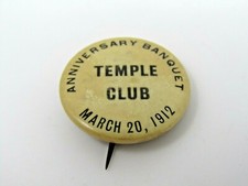 Antique 1912 Temple Club Anniversary Banquet Pinback Button Vintage Celluloid picture
