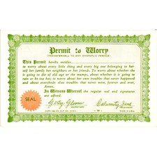 Vintage 1941 Permit to Worry Novelty Card Ex Sup Co Chicago Humorous Ephemera picture