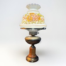 Vintage 21” GWTW Hurricane Parlor Lamp Yellow Rose Floral Glass Light picture