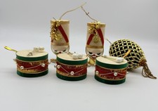 6 Vtg Christmas Felt Cardboard Ornaments Drum, Toy Soldier Ornaments  Japan picture