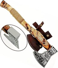 Hand Forged Viking  Axe | High Carbon Steel Blade, Orange Leather Wrapped Handle picture