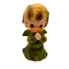 VTG HTF Josef Originals Wee Folks Green Praying Angel Figurine Big Eyes Japan picture