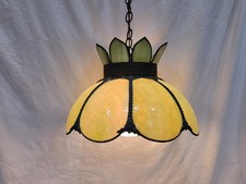 Vintage Green Slag Glass Tulip Hanging Swag Lamp Chandelier 17