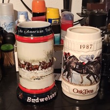 Budweiser 1990 Collector's Series Clydesdales Stein + 1987 Oak Tree Racing picture