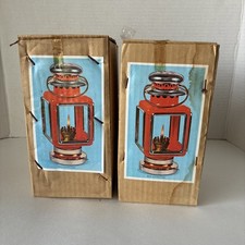 Lot of 2 Vintage Red Square Gold Trim Lantern Hong Kong Mid Century picture