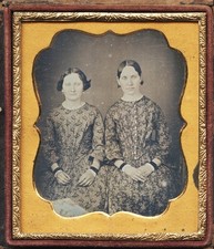 Fine 6th Plate Dag of Two Women in Patterned Dresses, Half  Case, 1850s #192 picture