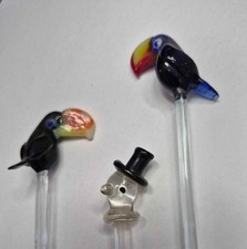 Vintage Glass Toucan and Snowman Swizzle Sticks picture