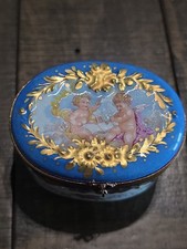 Vintage Limoges France Porcelain Blue Gilt With Cherubs/Floral Trinket Box  picture