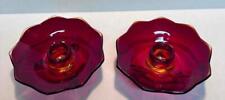 Vintage Fenton Ruby Amberina Glass Lotus Flower 3 Footed Set of 2 Candle Holders picture