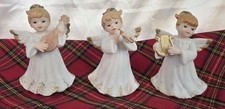 Lefton 3 Blonde Angels Music Instruments Holly Labels 1987 Gold Accents Holiday picture