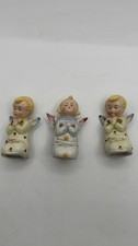 Vintage Mid Century Ceramic Angel Figurines Trio - Miniature 2.5” Japan Holiday picture