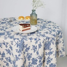 Wracra Cotton Linen Vintage Round Tablecloth Floral 48