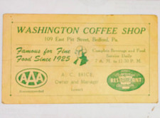 Washington Coffee Shop AAA Recommended Bedford PA Ad Card 1925 Beige Green picture