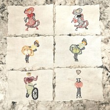 Vintage Cocktail Napkins Risque Naughty Pin Up Girls Madeira Embroidered Linen 6 picture