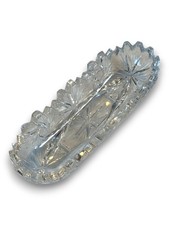 Antique Cut Lead Crystal Relish Dish, American Brilliant Period Sawtooth Rim picture